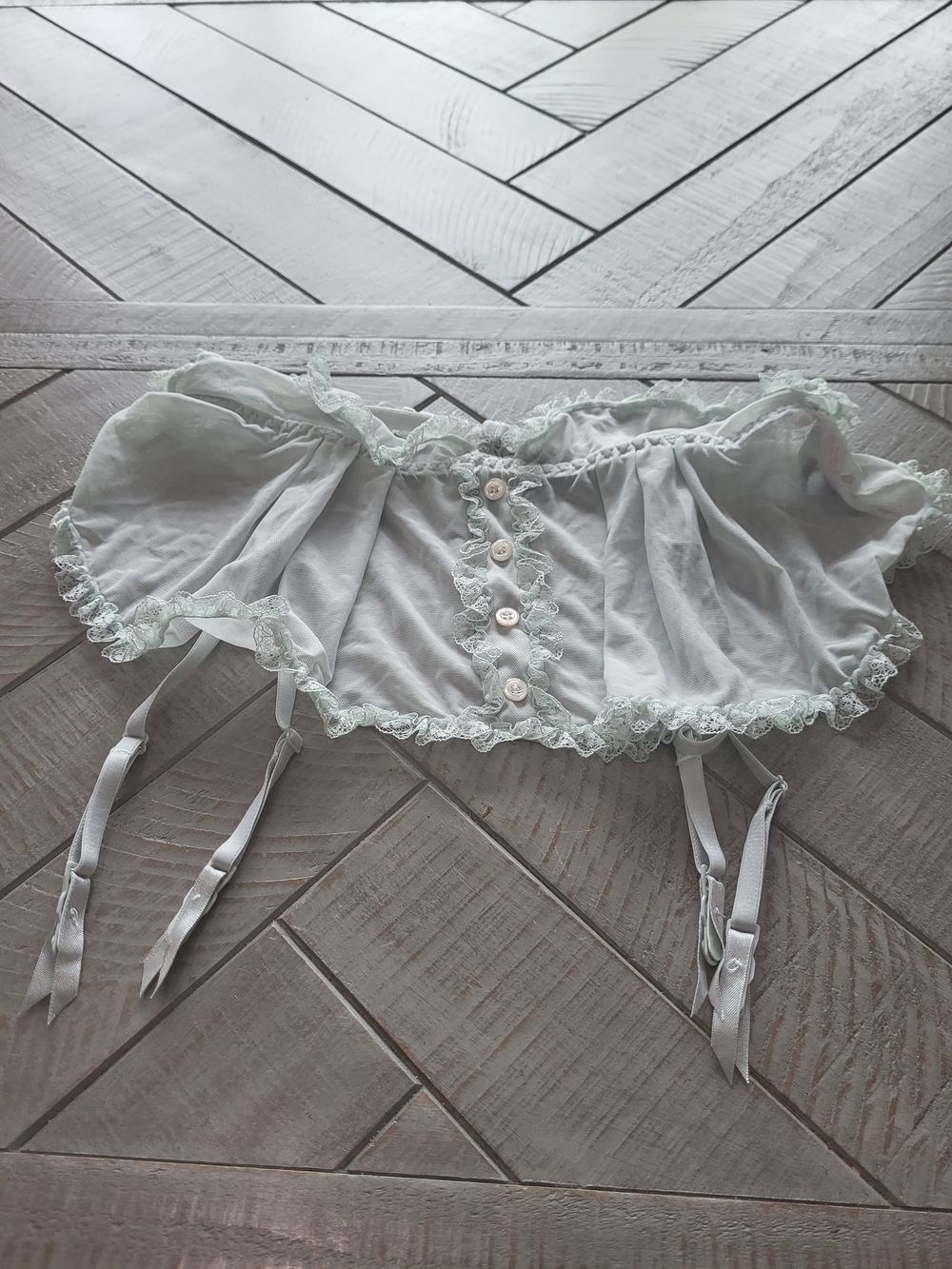 Victoria's Secret Vintage Light Mint Green Maid Apron Lace Trim Garter